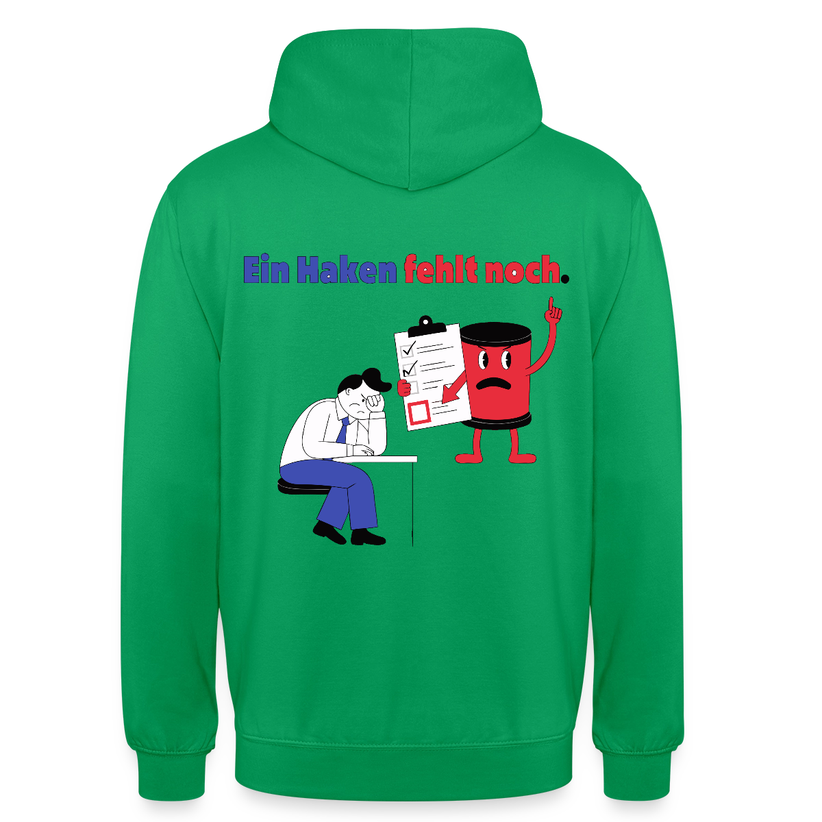 "Ein Haken fehlt noch. Comic-Motiv" Motiv-Hoodie unisex, Farbe Kelly Green