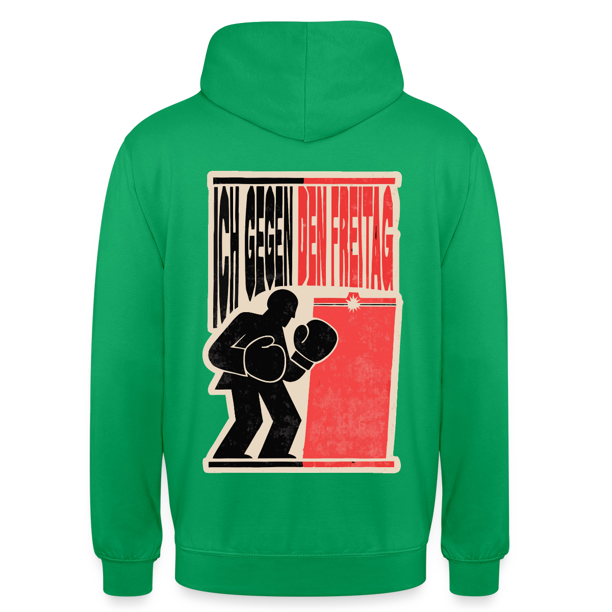 "Ich gegen den Freitag. Boxplakat-Motiv" Motiv-Hoodie unisex, Farbe Kelly Green