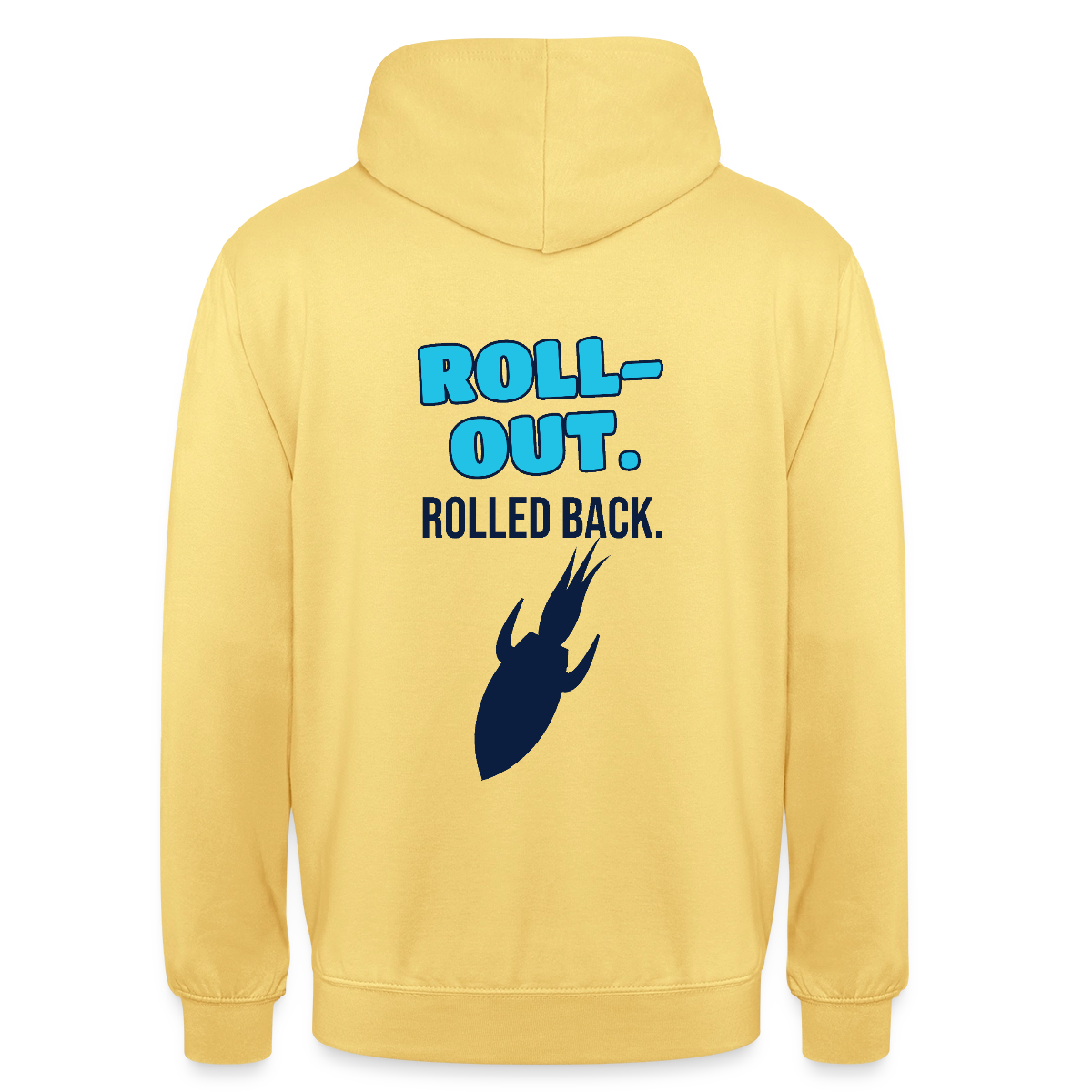 Roll-out. Rolled back. Motiv-Hoodie unisex, Farbe Zitronengelb