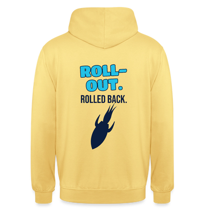 Roll-out. Rolled back. Motiv-Hoodie unisex, Farbe Zitronengelb
