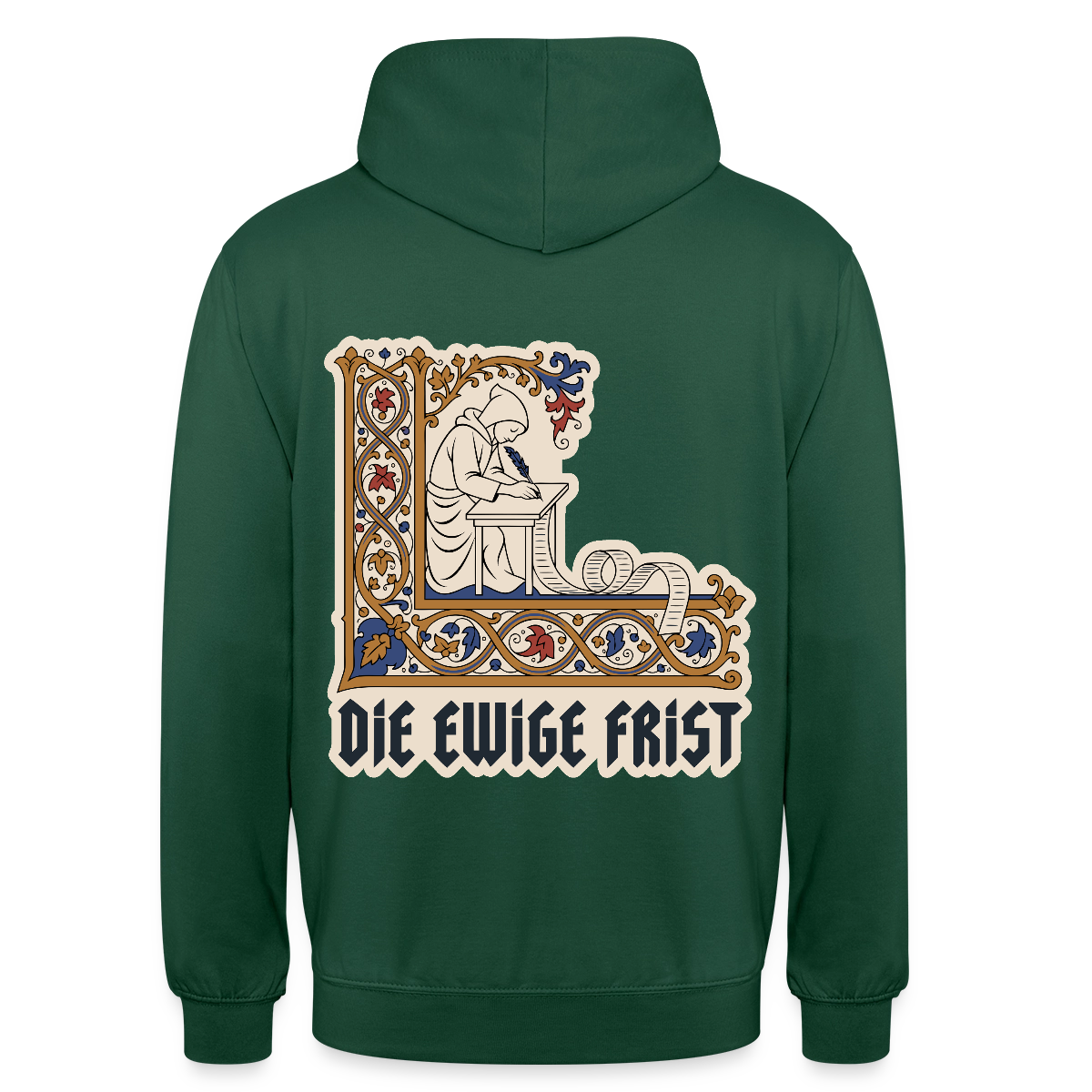 "Die ewige Frist. Buchmalerei-Motiv" Motiv-Hoodie unisex, Farbe Flaschengrün