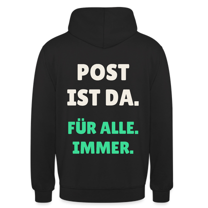 Post ist da. Für alle. Immer. Motiv-Hoodie unisex, Farbe Schwarz