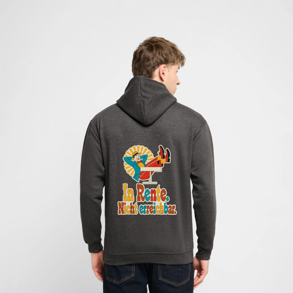 "In Rente. Nicht erreichbar. Midcentury-Motiv" Motiv-Hoodie unisex, Farbe Anthrazit