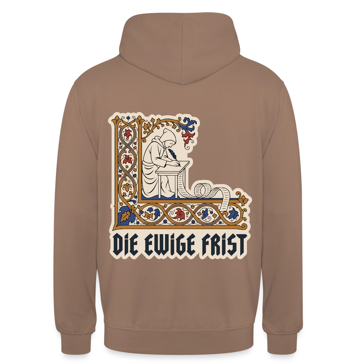 "Die ewige Frist. Buchmalerei-Motiv" Motiv-Hoodie unisex, Farbe Mokka