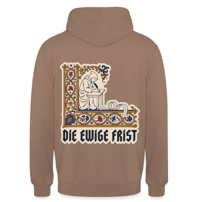 "Die ewige Frist. Buchmalerei-Motiv" Motiv-Hoodie unisex, Farbe Mokka