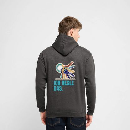 "Ich regle das. Mosaik-Motiv" Motiv-Hoodie unisex, Farbe Anthrazit, Model