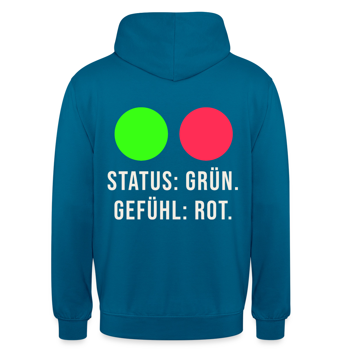Status: grün. Gefühl: rot. Motiv-Hoodie unisex, Farbe Tiefseeblau