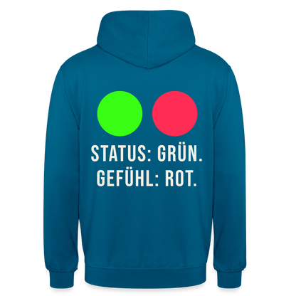 Status: grün. Gefühl: rot. Motiv-Hoodie unisex, Farbe Tiefseeblau