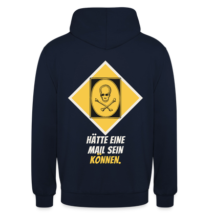 Hätte eine Mail sein können. Gefahrzeichen-Motiv Motiv-Hoodie unisex, Farbe Navy