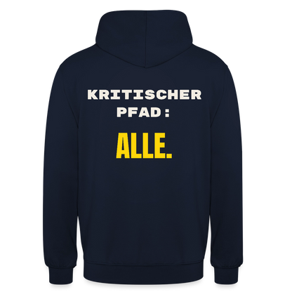Kritischer Pfad: alle. Motiv-Hoodie unisex, Farbe Navy