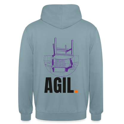 "Agil." Motiv-Hoodie unisex, Farbe Nebelblau