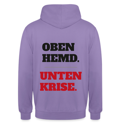 Oben Hemd, unten Krise Motiv-Hoodie unisex, Farbe Lavendel