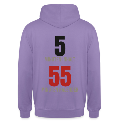 5 Minuten Inhalt, 55 Minuten Kalender Motiv-Hoodie unisex, Farbe Lavendel