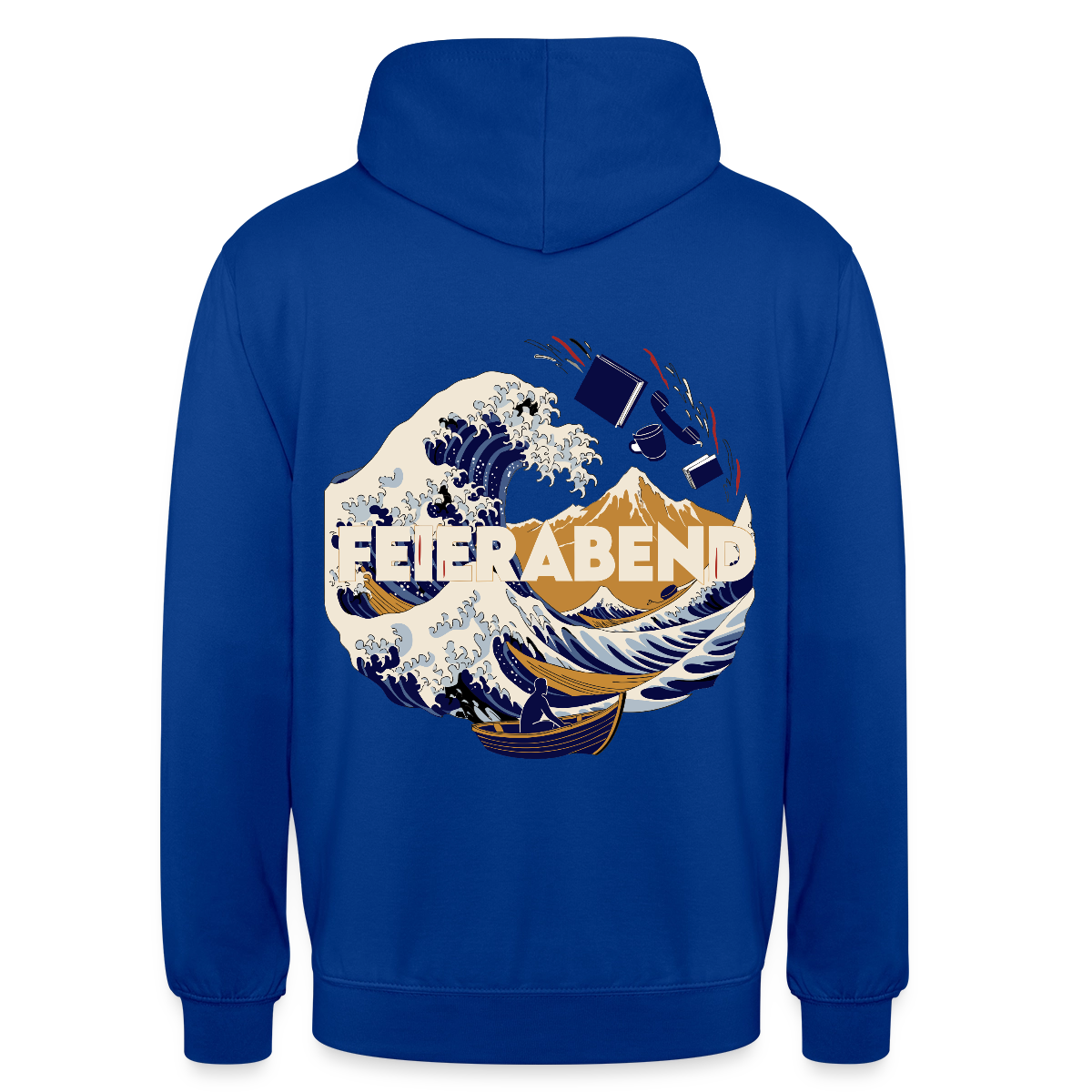 "Feierabend. Ukiyo-e-Motiv" Motiv-Hoodie unisex, Farbe Royalblau