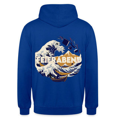 "Feierabend. Ukiyo-e-Motiv" Motiv-Hoodie unisex, Farbe Royalblau