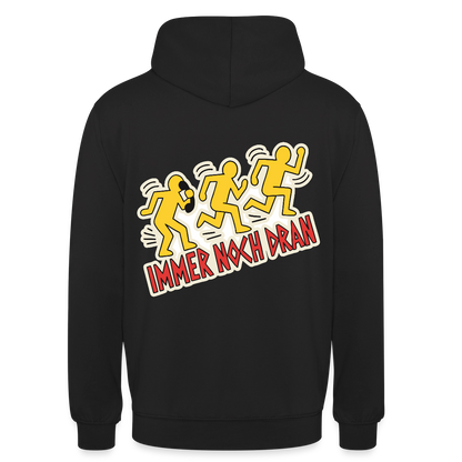 Immer noch dran. Pop-Art-Motiv Motiv-Hoodie unisex, Farbe Schwarz