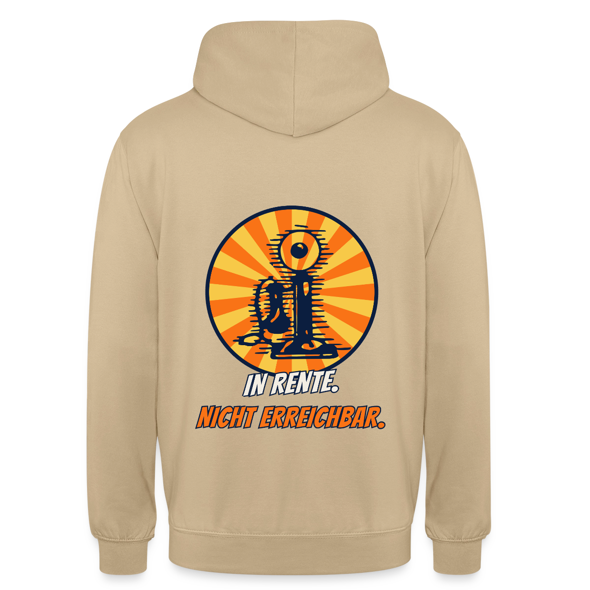 "In Rente. Nicht erreichbar. Comic-Motiv" Motiv-Hoodie unisex, Farbe Beige