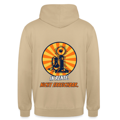 "In Rente. Nicht erreichbar. Comic-Motiv" Motiv-Hoodie unisex, Farbe Beige