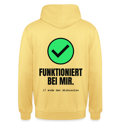 Funktioniert bei mir. Ende der Diskussion. Motiv-Hoodie unisex, Farbe Zitronengelb