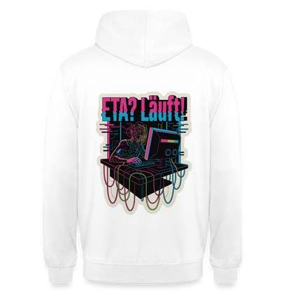 "ETA? Läuft! Cyberpunk-Motiv" Motiv-Hoodie unisex, Farbe Weiß