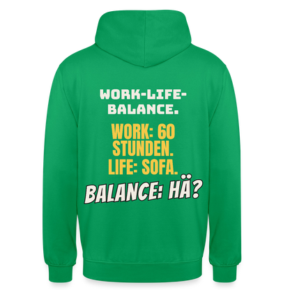 Balance: hä? Motiv-Hoodie unisex, Farbe Kelly Green