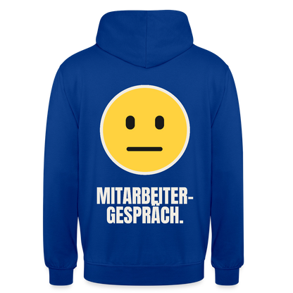 Mitarbeitergespräch. Motiv-Hoodie unisex, Farbe Royalblau