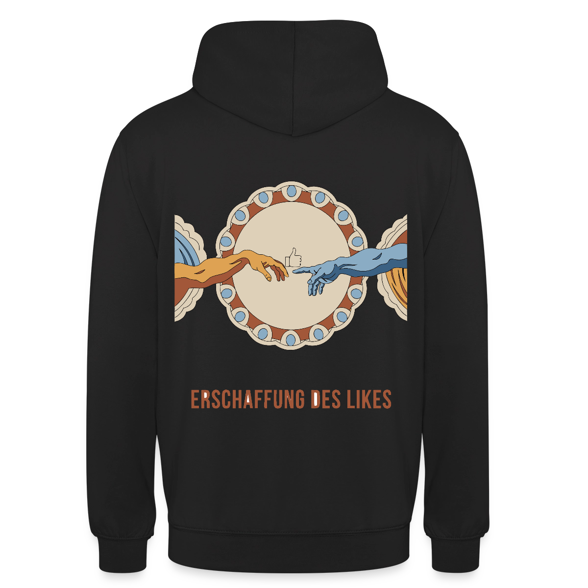 Erschaffung des Likes. Fresko-Motiv Motiv-Hoodie unisex, Farbe Schwarz