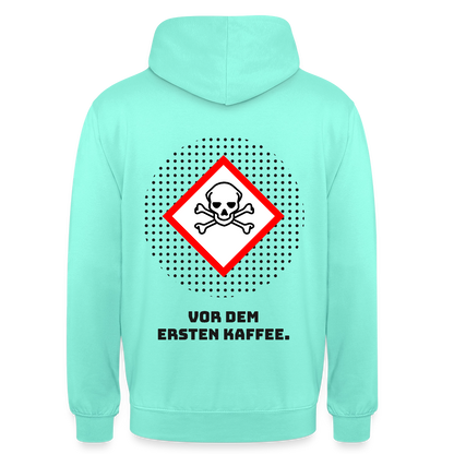 "Vor dem ersten Kaffee. Gefahrzeichen-Motiv" Motiv-Hoodie unisex, Farbe Mint