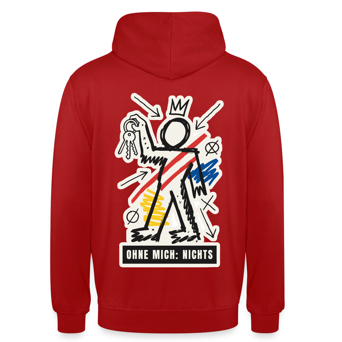 Ohne mich: nichts. Neo-Expressionismus-Motiv Motiv-Hoodie unisex, Farbe Rot
