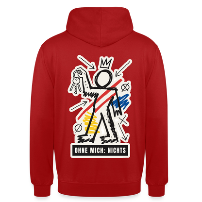 Ohne mich: nichts. Neo-Expressionismus-Motiv Motiv-Hoodie unisex, Farbe Rot