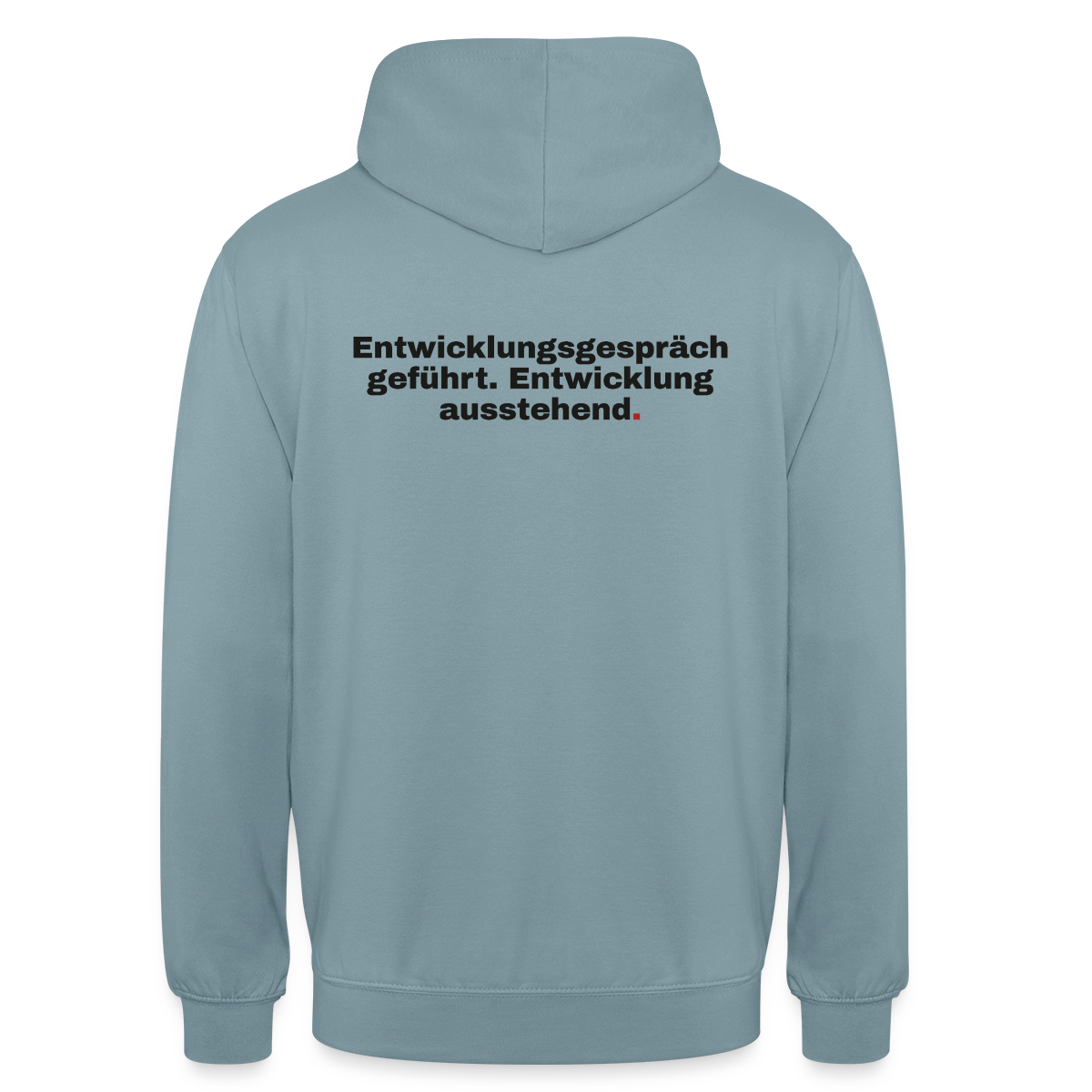 Entwicklungsgespräch geführt. Entwicklung ausstehend. Motiv-Hoodie unisex, Farbe Nebelblau