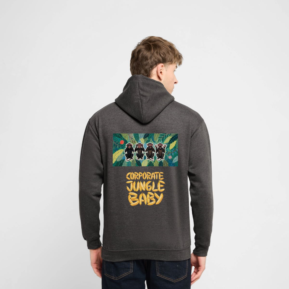 Corporate Jungle, Baby! Motiv-Hoodie unisex, Farbe Anthrazit, Model