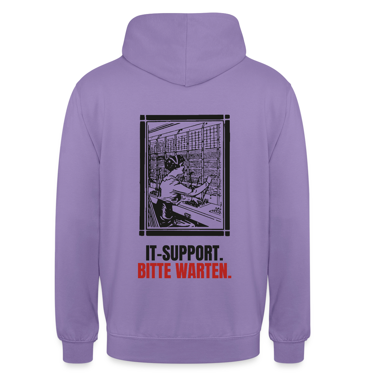 IT-Support. Bitte warten. Motiv-Hoodie unisex, Farbe Lavendel