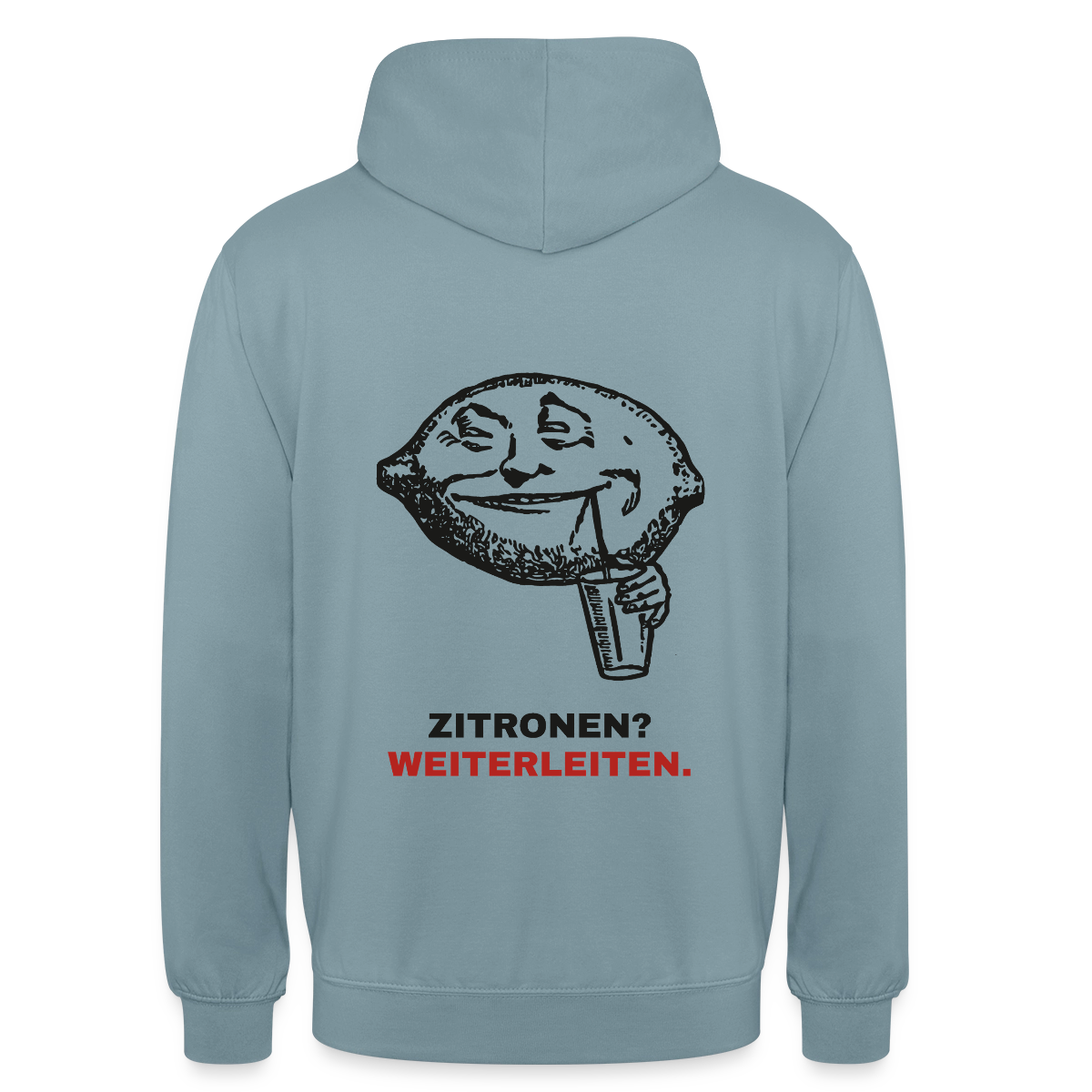 "Zitronen? Weiterleiten." Motiv-Hoodie unisex, Farbe Nebelblau