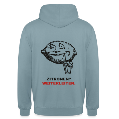 "Zitronen? Weiterleiten." Motiv-Hoodie unisex, Farbe Nebelblau