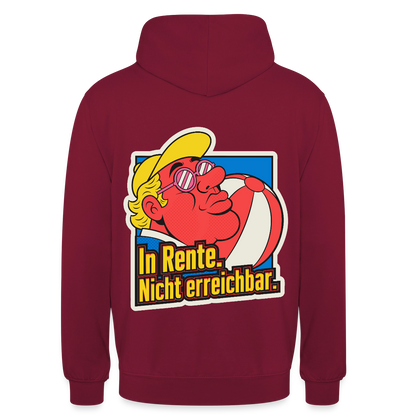 "In Rente. Nicht erreichbar. Popart-Motiv" Motiv-Hoodie unisex, Farbe Bordeaux
