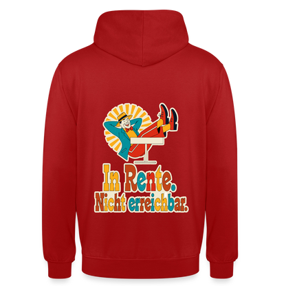 "In Rente. Nicht erreichbar. Midcentury-Motiv" Motiv-Hoodie unisex, Farbe Rot