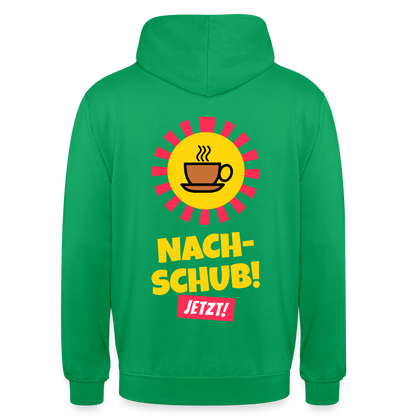 "Nachschub! Jetzt!" Motiv-Hoodie unisex, Farbe Kelly Green