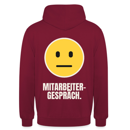 Mitarbeitergespräch. Motiv-Hoodie unisex, Farbe Bordeaux