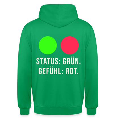 Status: grün. Gefühl: rot. Motiv-Hoodie unisex, Farbe Kelly Green