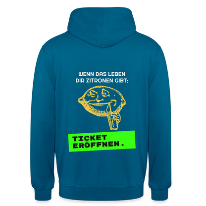Wenn das Leben dir Zitronen gibt: Ticket eröffnen. Motiv-Hoodie unisex, Farbe Tiefseeblau