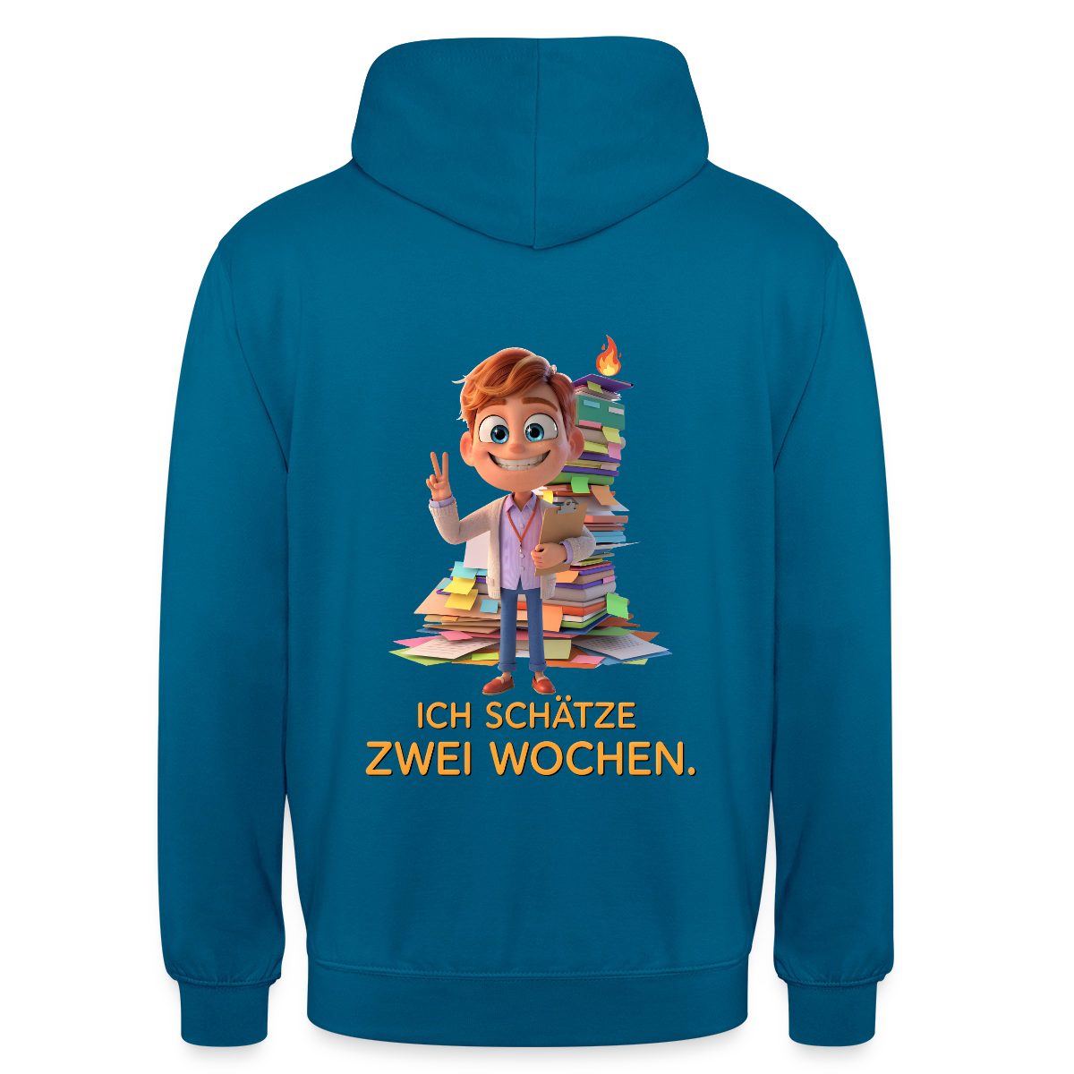 Ich schätze zwei Wochen. Animationsfilm-Motiv Motiv-Hoodie unisex, Farbe Tiefseeblau