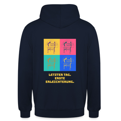 "Letzter Tag. Erste Erleichterung. Popart-Motiv" Motiv-Hoodie unisex, Farbe Navy