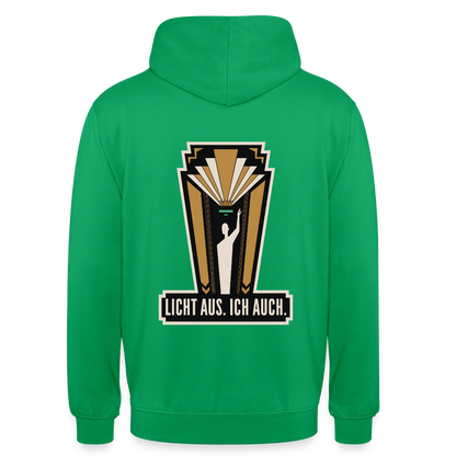 "Licht aus. Ich auch. Art-déco-Motiv" Motiv-Hoodie unisex, Farbe Kelly Green