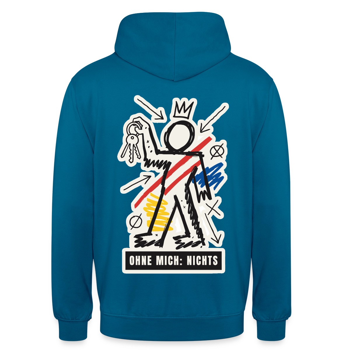 Ohne mich: nichts. Neo-Expressionismus-Motiv Motiv-Hoodie unisex, Farbe Tiefseeblau