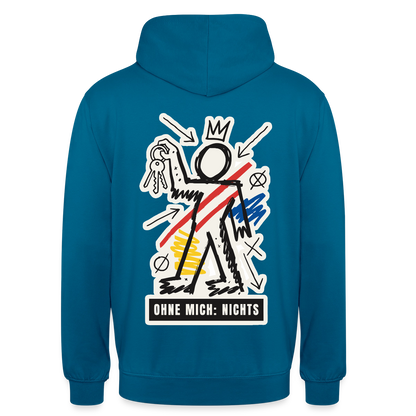Ohne mich: nichts. Neo-Expressionismus-Motiv Motiv-Hoodie unisex, Farbe Tiefseeblau