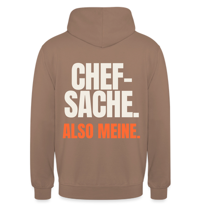 "Chefsache. Also meine." Motiv-Hoodie unisex, Farbe Mokka