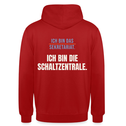 Ich bin das Sekretariat. Ich bin die Schaltzentrale. Motiv-Hoodie unisex, Farbe Rot