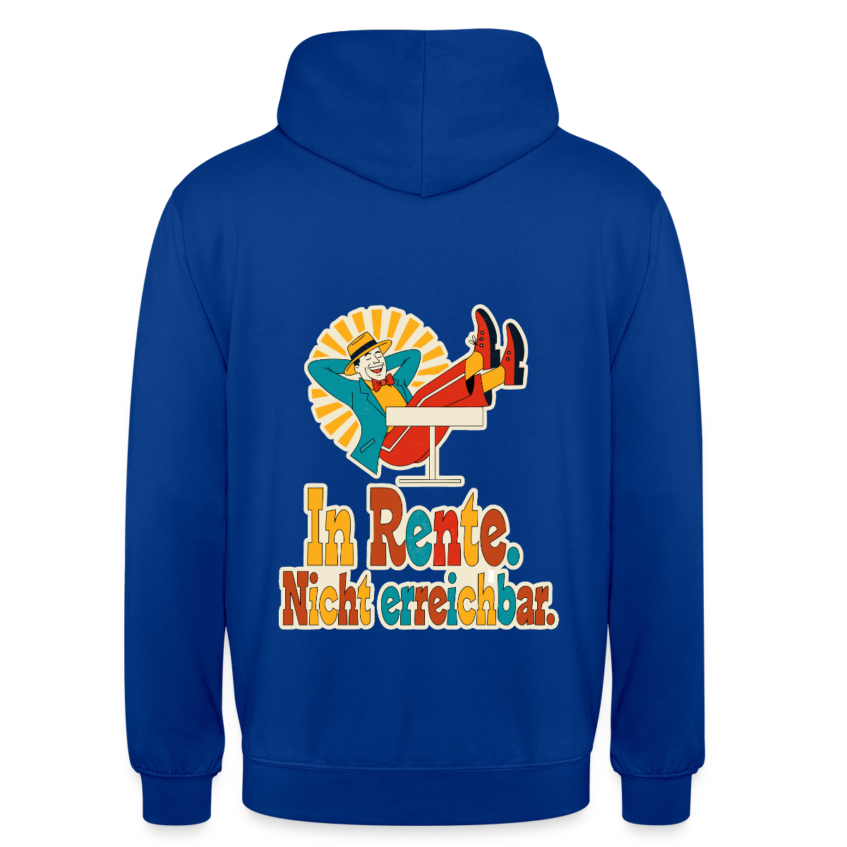 "In Rente. Nicht erreichbar. Midcentury-Motiv" Motiv-Hoodie unisex, Farbe Royalblau
