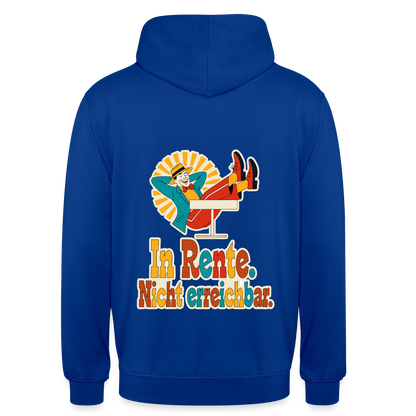 "In Rente. Nicht erreichbar. Midcentury-Motiv" Motiv-Hoodie unisex, Farbe Royalblau